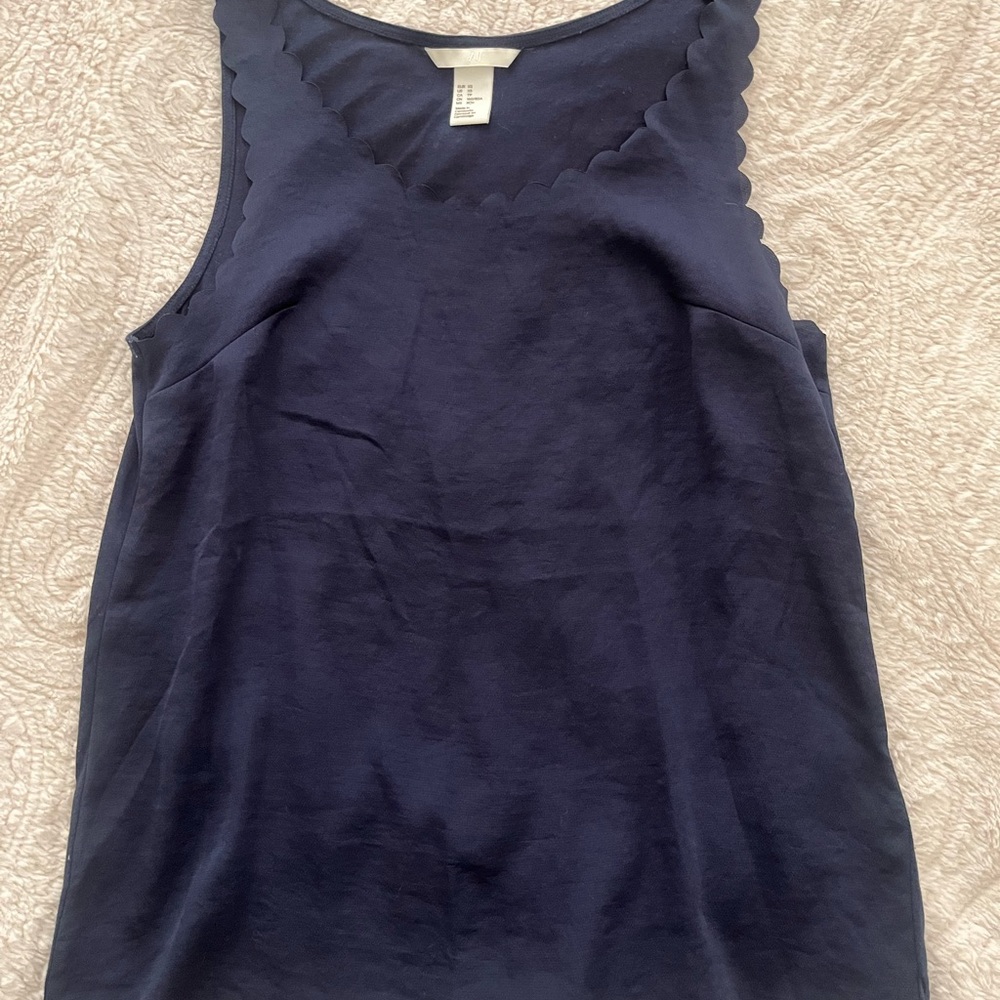Scalloped Navy Blue Sleeveless Top